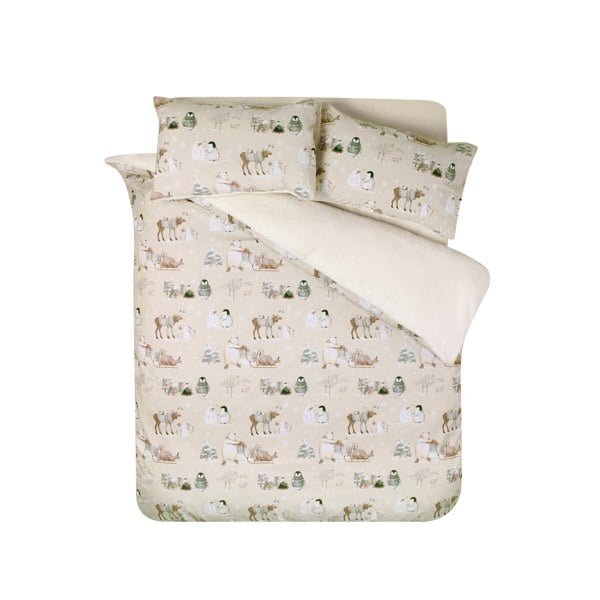 Catherine Lansfield Winter Friends Sherpa Duvet Cover Set Natural