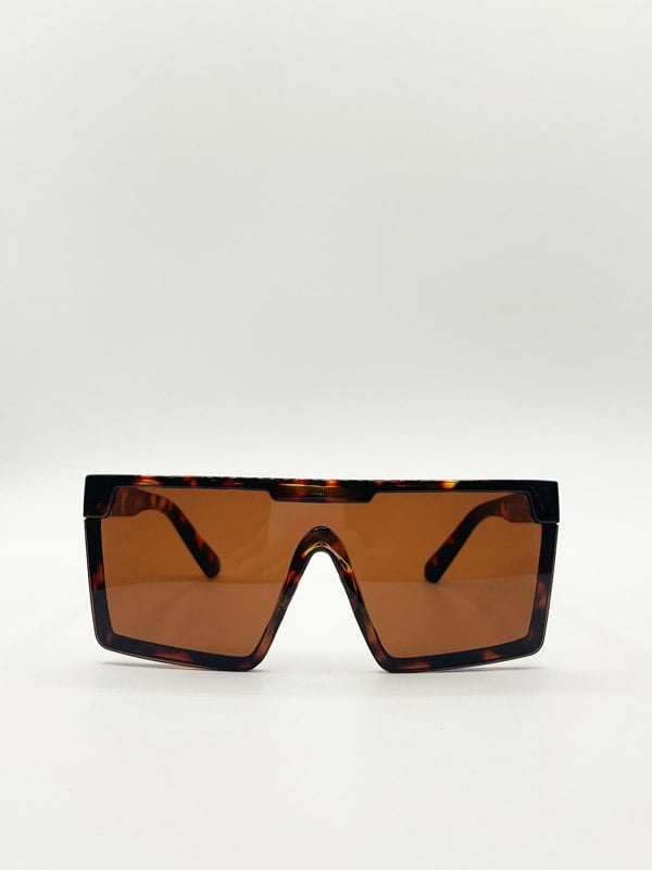 SVNX Tortoiseshell Oversized Flat Top Square Frame Sunglasses