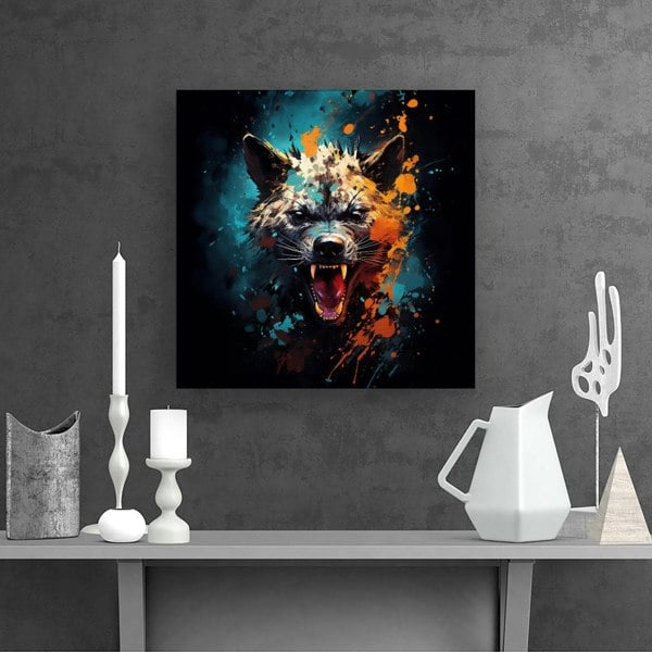 Warren Reed Splashart Angry Hyena Face Canvas