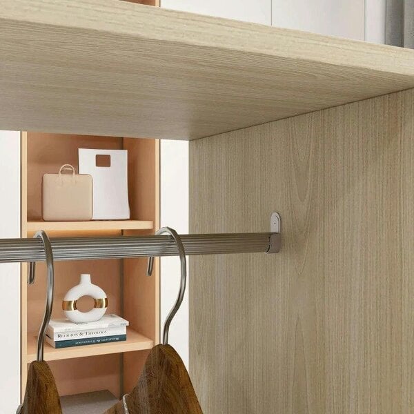 Open Wardrobe Double Mobile Storage Shelves Organizer W/6 Wheels-Natural