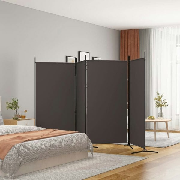 Berkfield 4-Panel Room Divider Brown 346x180 cm Fabric
