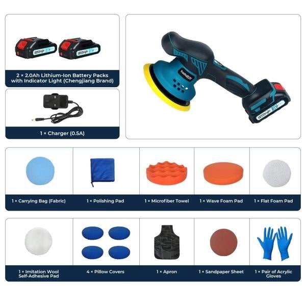 Traderight Cordless Car Polisher Buffer Sander Polishing Machine with 2 Battery