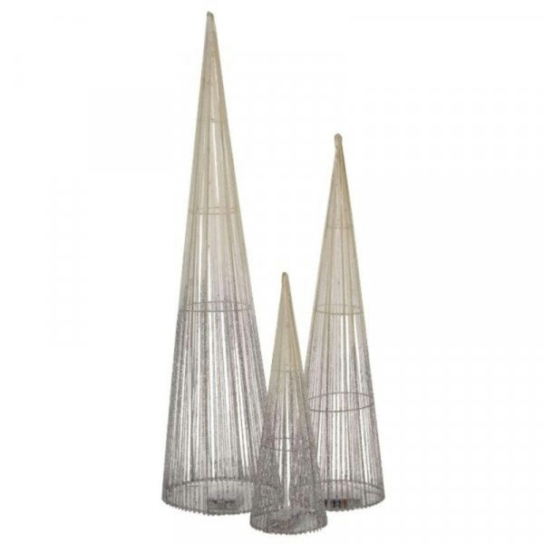 Samuel Alexander LED Tree Cone Obelisk Trio with 90 LEDs in Silver