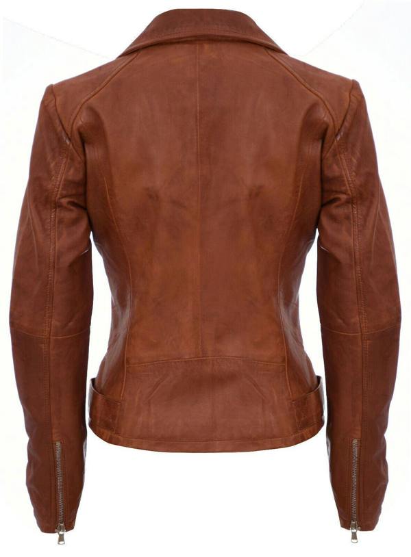 Infinity Leather Womens Tan Leather Biker Jacket-Sacramento
