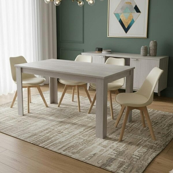 Kosy Koala Grey Dining Table Set with 4 Cream Plastic Chairs Modern Dining Furniture Set