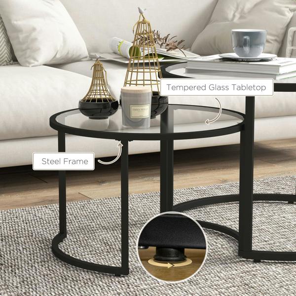 Wyld Haus Nase Black Metal And Glass Clear Set Of 2 Nesting Coffee Tables