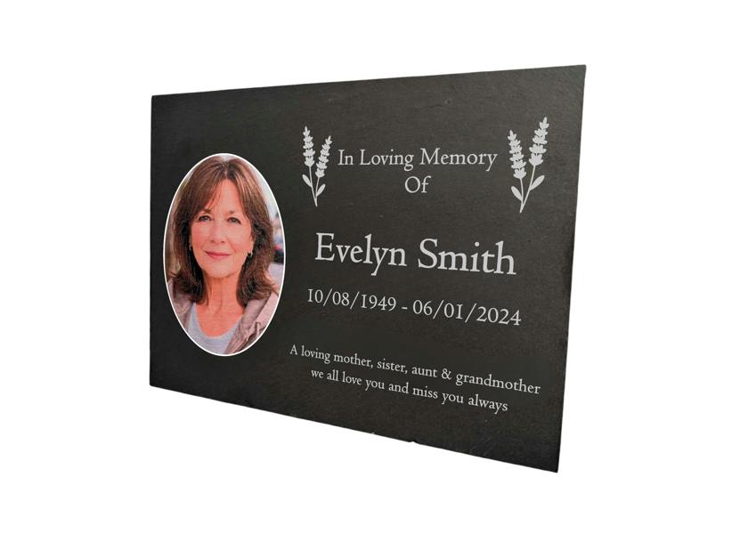 Memorials Direct Photo Slate Memorial Plaque,  Lavender, Add a Portrait & Personalised Text | 35×25cm (14×10”)