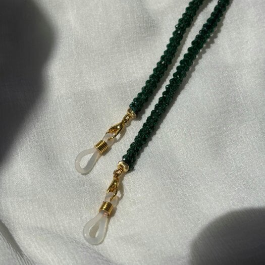 The Colourful Aura Green Glass Beaded Soft 60 cm Glass Chain Lanyard Holder