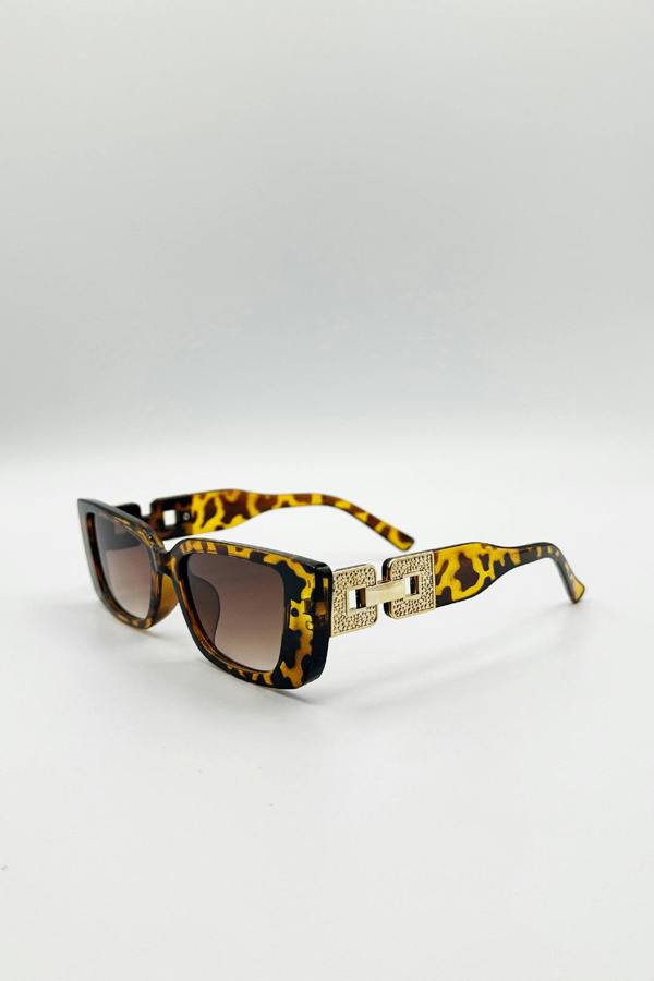 Rectangle Cateye Side Detail Sunglasses In Leopard - svnx