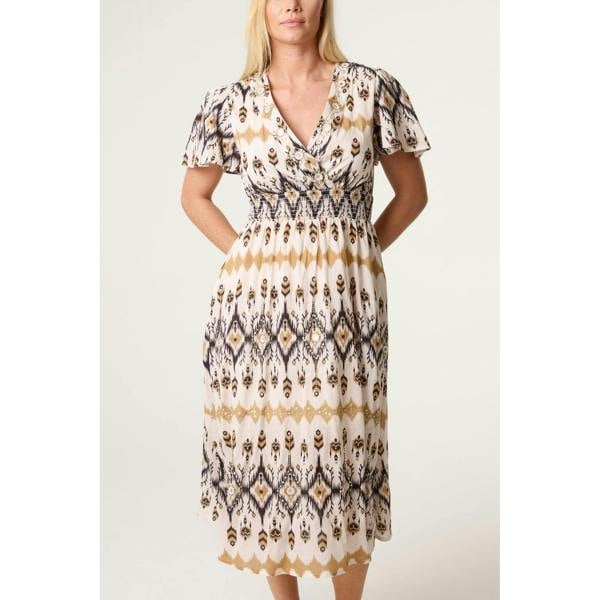 Blue Vanilla Embroidered Wrap Front Midi Dress