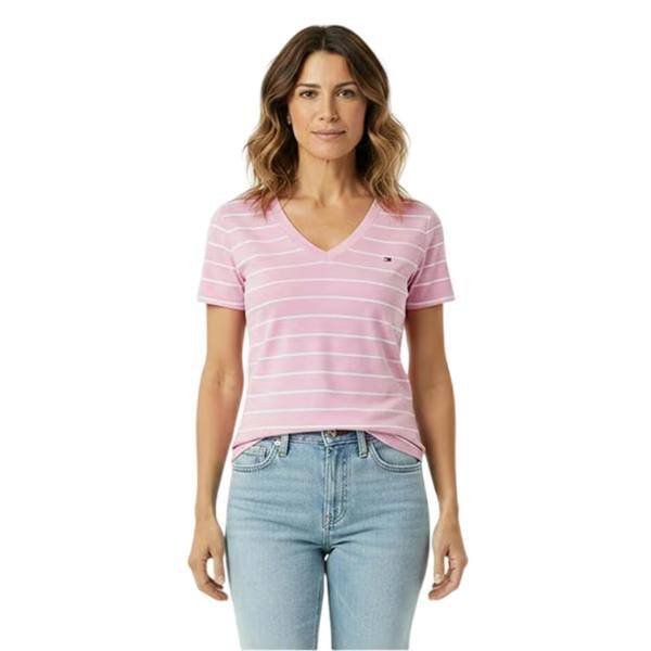 Tommy Hilfiger Womens/Ladies Striped Cotton T-Shirt - Pink/Ecru - 