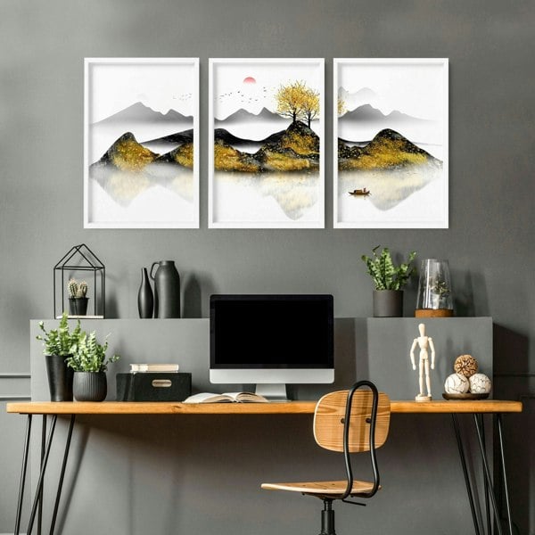 Home office decor ideas | set of 3 Japanese wall art