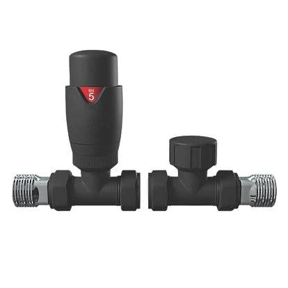 Flode Anthracite Radiator Valve | Straight TRV & LS Pack | 15mm x 1/2"