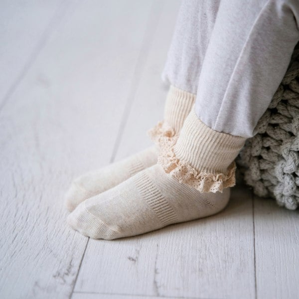 Little Sock Co. Frilly Non-Slip Stay-On Baby and Toddler Socks - Oat