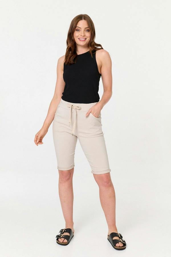 Linen | Tie Front Slim Knee Length Shorts