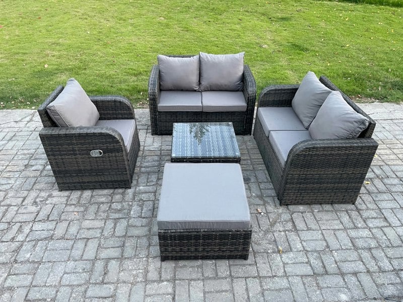 Fimous 5 Piece Garden Furniture Sets 6 Seater Outdoor Patio Furniture Set Weaving Wicker Rattan Sofa Chair and Table with Big Footstool