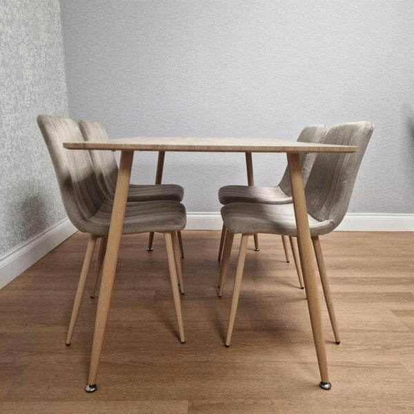 KOSY KOALA 4 Seater Modern Dining Table 140cm with Wood Effect Metal Leg and 4 Beige Chairs  for Kitchen & Dining Room Furniture Set
