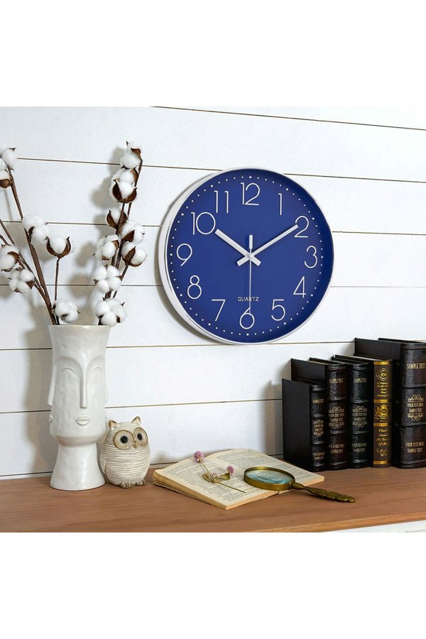 Living and Home 12 Blue Inch Non-Ticking Wall Clock