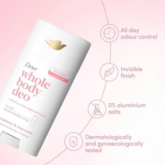 Dove Whole Body Deodorant Stick Long Lasting Fresh Raspberry & Rose, 75ml