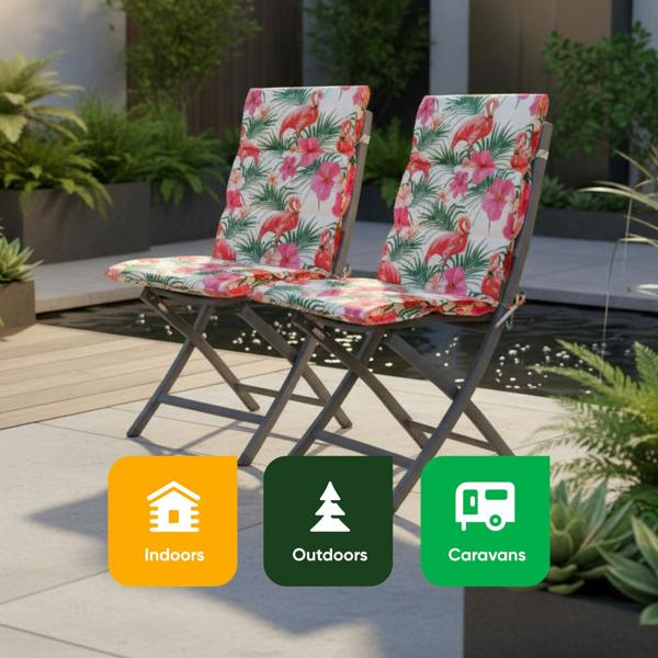 Gardenwize Pair of Outdoor Seat Cushions – Flamingo Full Length Chair Pads