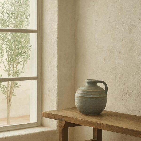 Wyld Haus Kala Large Rustic Ceramic Jug Bottle Vase with Handle