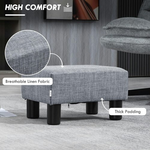 Wyld Haus Nekael Linen Grey Cube Footstool With 4 Plastic Feet