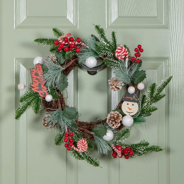 Samuel Alexander 40cm Candy Swirls Christmas Wreath with Pinecones Red Berries and Candy Canes