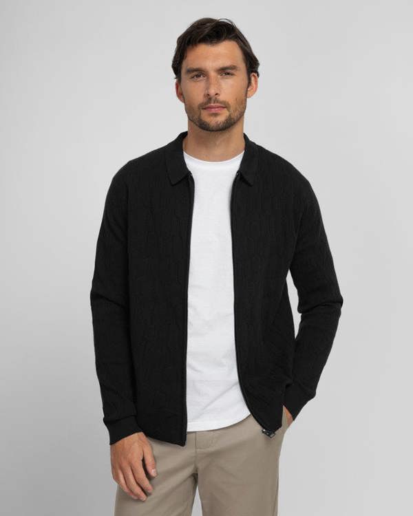 Steel & Jelly Aston - Geometric Knitted Zip-Through Cardigan
