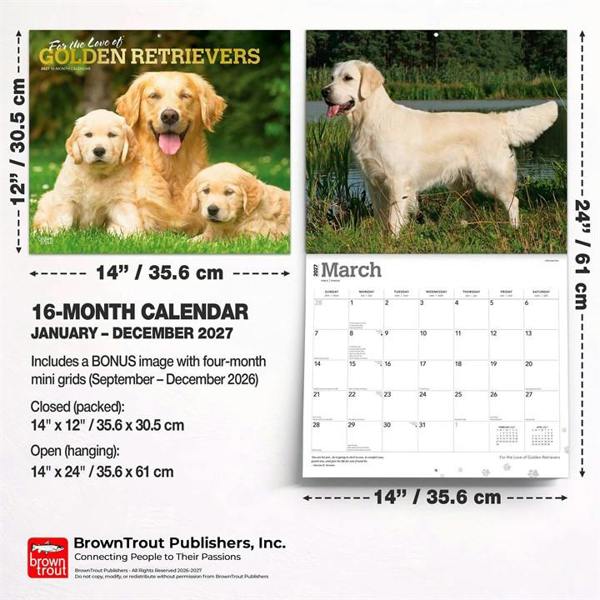 For The Love Of Golden Retrievers Deluxe Calendar 2027, Deluxe Calendars, Month To View, Dogs, Gift