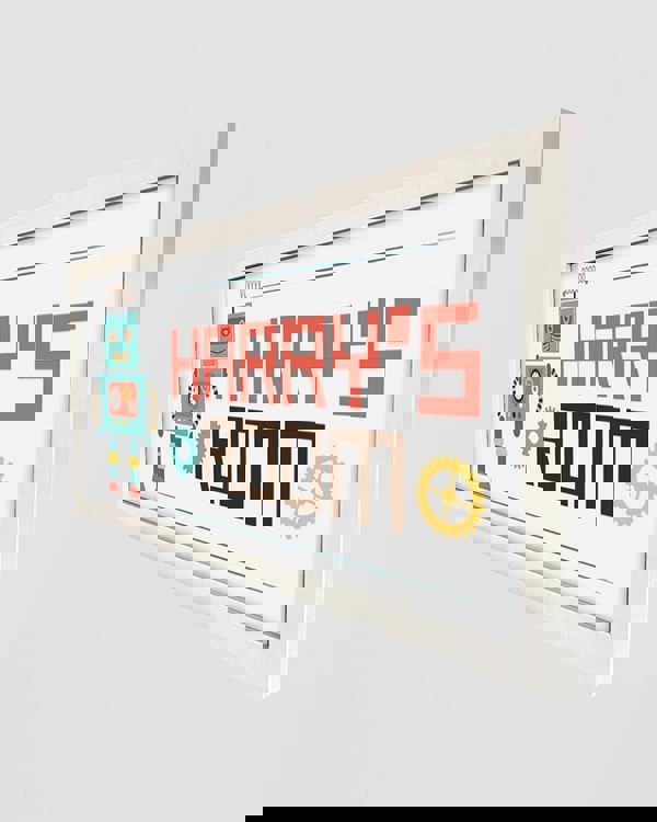 Personalised Robot Wall Art for Kids – Framed Print with Retro Charm