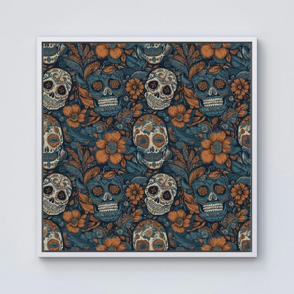 Warren Reed Dia De Los Muertos Skulls Pattern Framed Canvas