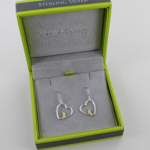 Sterling Silver Bird in Heart Drop Earrings - Reeves & Reeves