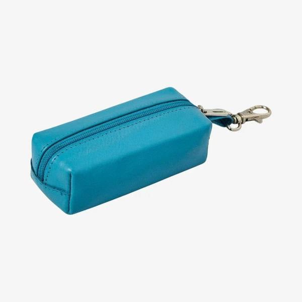 Luxury turquoise leather key holder pouch with zip closure