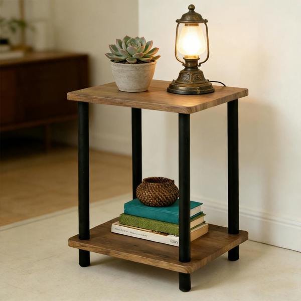 Havendro 2 Tier Oak Finish Side Table Small Coffee End Table with Shelf for Home Office Bedroom