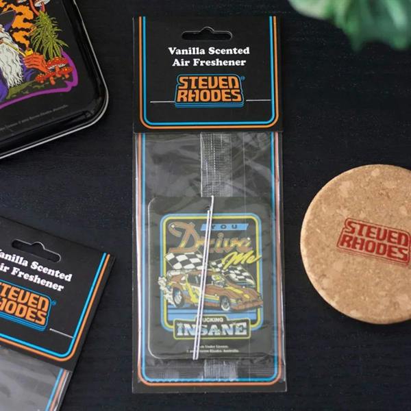 Vanilla scented air freshener in clear blister pack with car graphic design