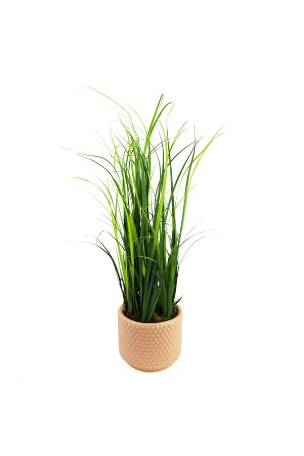Dyzi 60cm Artificial Onion Grass Plant with Dusty Pink Ceramic Planter