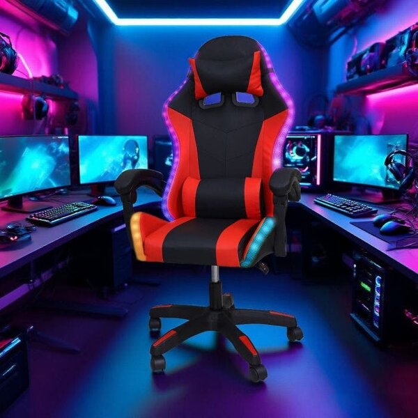 Groundlevel Gaming Office Chair with LED Lights - Red
