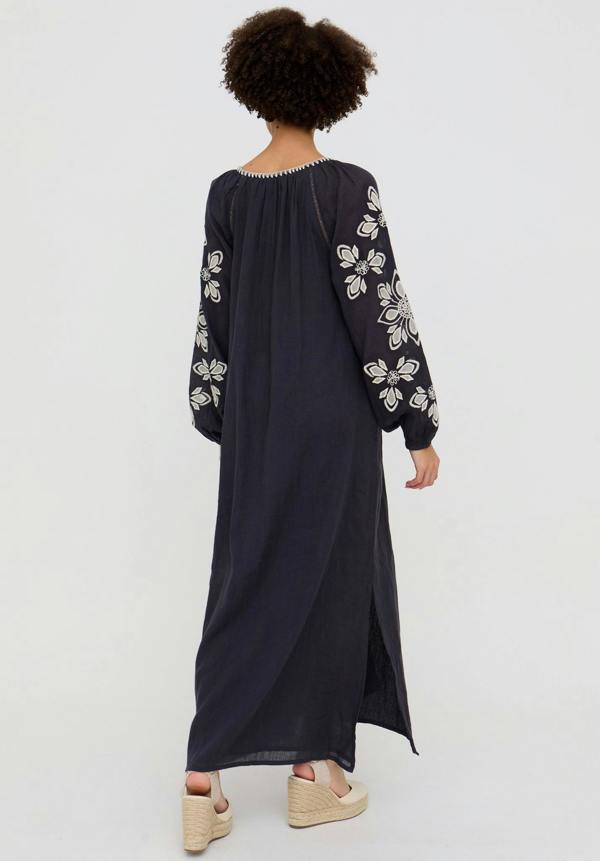 Elisa Kaftan Style Embroidered Maxi Dress In Navy - image 5
