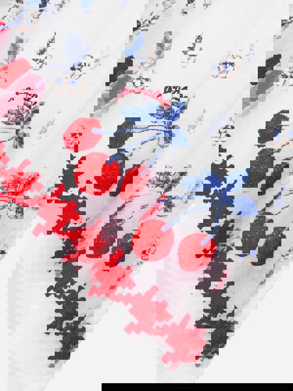 Monnalisa Girls Embroidered Cherry Tulle Dress In White