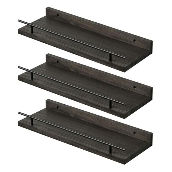 Levede Floating Shelves Set of 3 Wooden Wall Mounted Shelves Storage Black