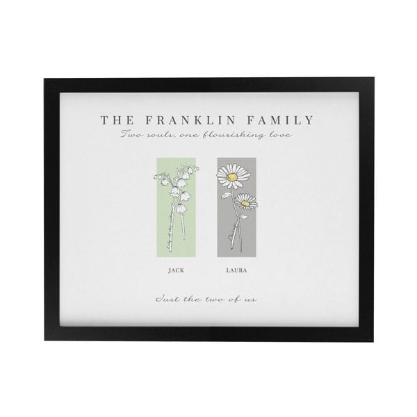 Personalised Memento Company Personalised Birth Flower Family of 2 Black Framed Print