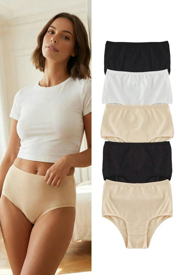 WOVCOR 5-Pack Cotton High-Waisted Hipster Knitted Panties