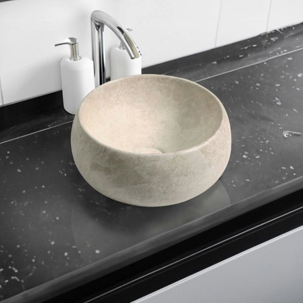 Limoge 7812 Ceramic Domed Round Countertop Basin in Stone Effect