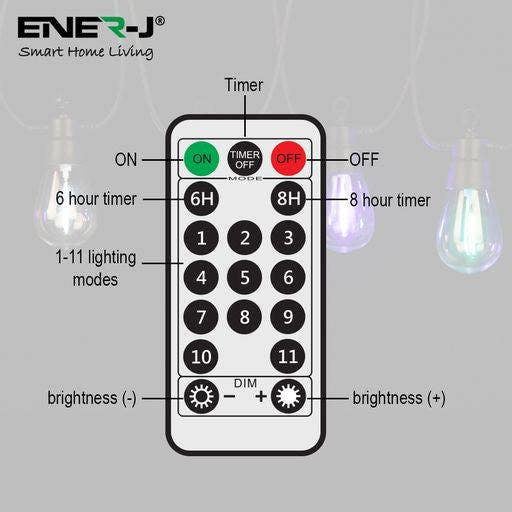 ENER-J Solar RGB+WW (2 Way) String Lights with Remote for Festive, 10 Meters, 10 lamps, IP44