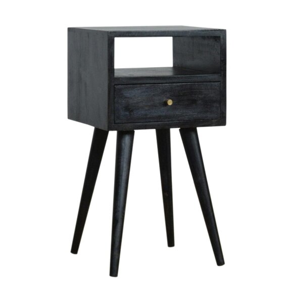 Wyld Haus Kood Mini Black Washed Mango Wood Bedside Table with Drawer and Open Shelf
