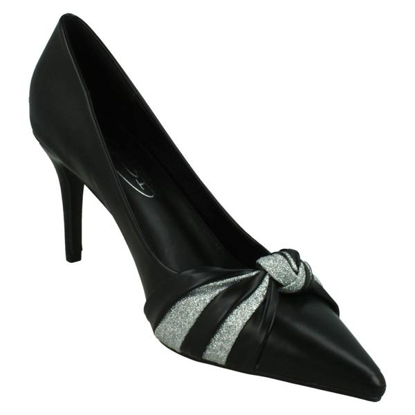 Spot On Ladies Spot On High Heel Pointed Toe Court Shoes with Glitter Twist Knot F90131
