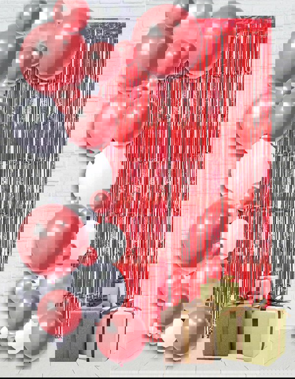 Cheetah Shimmer Tinsel Curtain, 2M x 1M Red