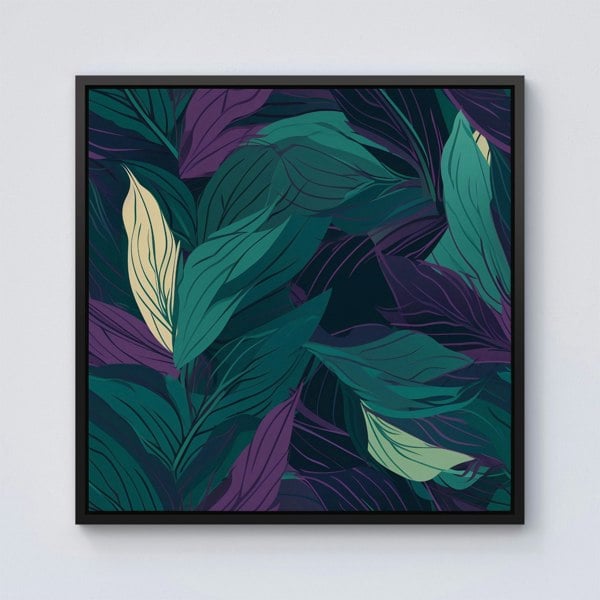 Warren Reed Green Purple Tropical Leaves Framed Canvas