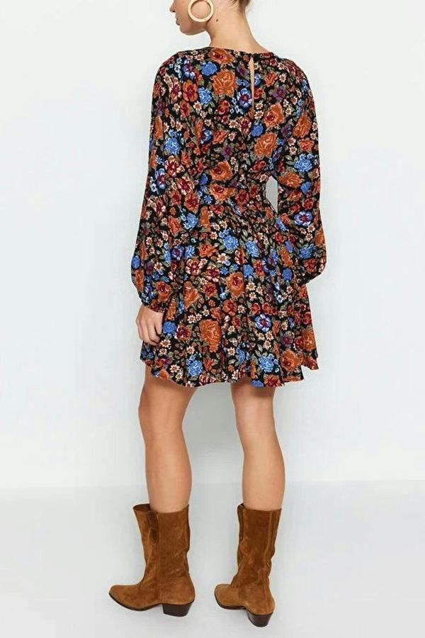 WOVCOR Belted Skirt Ruffled Boho Viscose Woven Dress