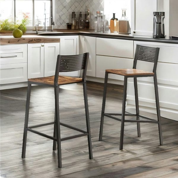 Rafaelo Mobilia Set of 2 Breakfast Bar Stools with Footrest and Backrest Brown